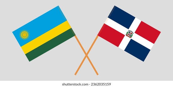 Crossed flags of Rwanda and Dominican Republic. Official colors. Correct proportion. Vector illustration
