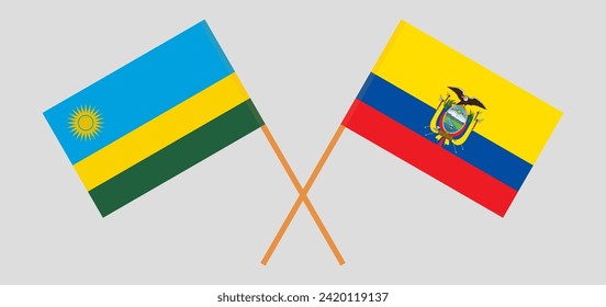 Crossed flags of Rwanda and Ecuador. Official colors. Correct proportion. Vector illustration
