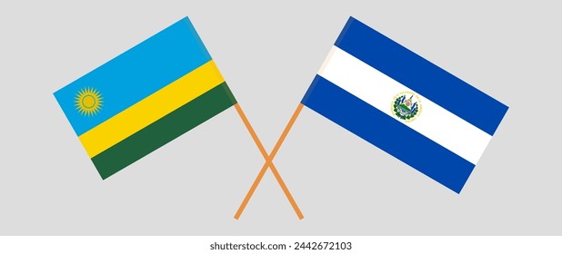 Crossed flags of Rwanda and El Salvador. Official colors. Correct proportion. Vector illustration
