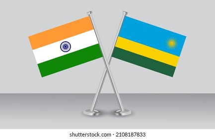 Crossed flags of Rwanda and India. Official colors. Correct proportion. Banner design