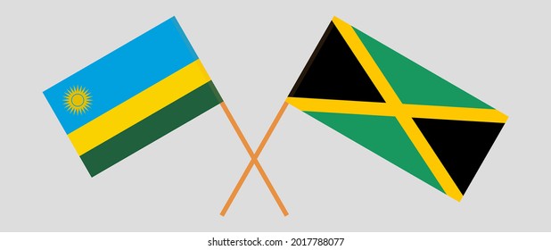 Crossed flags of Rwanda and Jamaica. Official colors. Correct proportion