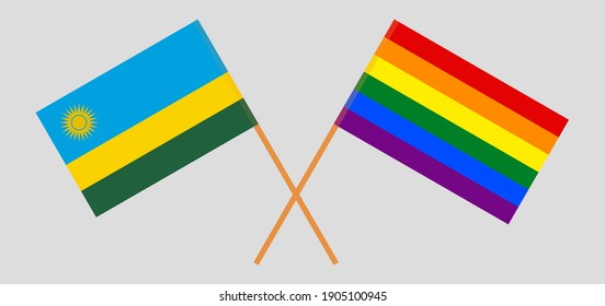 Crossed flags of Rwanda and LGBTQ