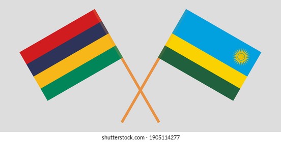 Crossed flags of Rwanda and Mauritius