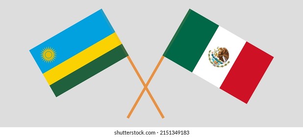 Crossed flags of Rwanda and Mexico. Official colors. Correct proportion. Vector illustration
