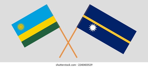 Crossed flags of Rwanda and Nauru. Official colors. Correct proportion. Vector illustration
