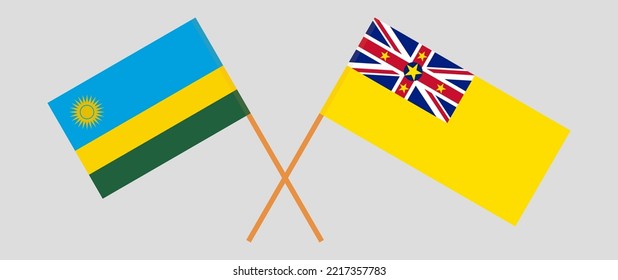 Crossed flags of Rwanda and Niue. Official colors. Correct proportion. Vector illustration
