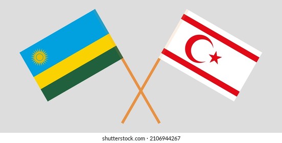 Crossed flags of Rwanda and Northern Cyprus. Official colors. Correct proportion