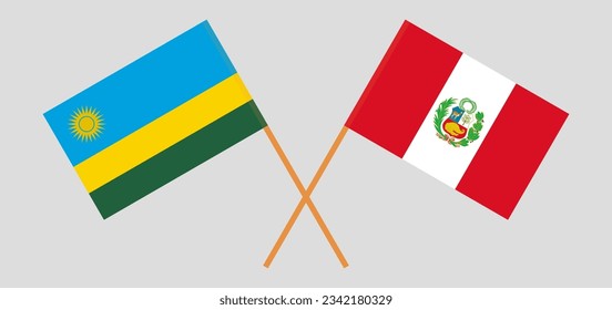 Crossed flags of Rwanda and Peru. Official colors. Correct proportion. Vector illustration
