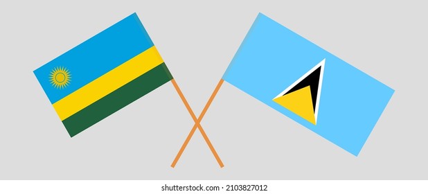 Crossed flags of Rwanda and Saint Lucia. Official colors. Correct proportion. Vector illustration
