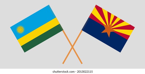 Banderas cruzadas de Ruanda y el Estado de Arizona. Colores oficiales. Proporción correcta
