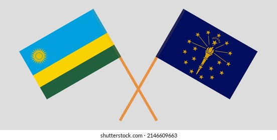Banderas cruzadas de Rwanda y el Estado de Indiana. Colores oficiales. Proporción correcta. Ilustración del vector
