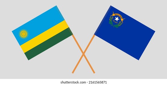 Crossed flags of Rwanda and The State of Nevada. Official colors. Correct proportion