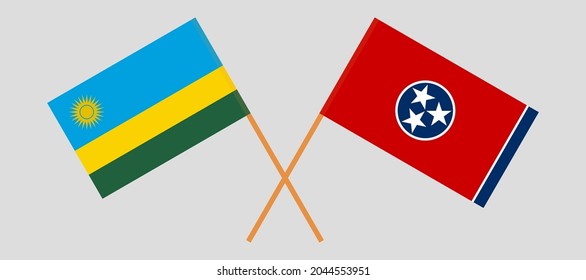 Überquerte Flaggen Ruandas und des Bundesstaates Tennessee. Offizielle Farben. Richtiger Anteil