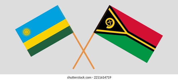 Banderas cruzadas de Ruanda y Vanuatu. Colores oficiales. Proporción correcta
