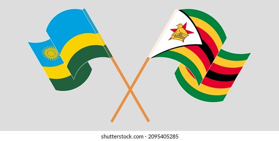 Crossed flags of Rwanda and Zimbabwe. Official colors. Correct proportion. Vector illustration

