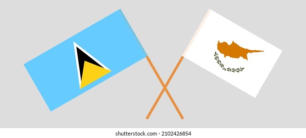 Crossed flags of Saint Lucia and Cyprus. Official colors. Correct proportion. Vector illustration
