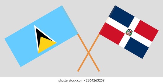 Crossed flags of Saint Lucia and Dominican Republic. Official colors. Correct proportion. Vector illustration
