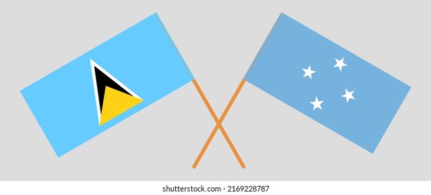 Crossed flags of Saint Lucia and Micronesia. Official colors. Correct proportion. Vector illustration