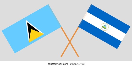 Crossed flags of Saint Lucia and Nicaragua. Official colors. Correct proportion. Vector illustration
