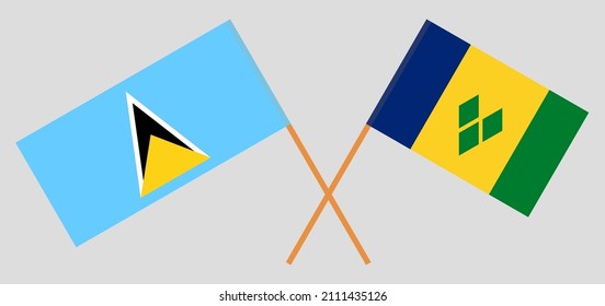 Banderas cruzadas de Santa Lucía y San Vicente y las Granadinas. Colores oficiales. Proporción correcta. Ilustración del vector
