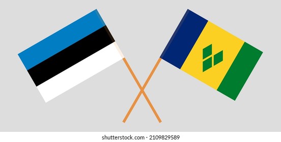 Banderas cruzadas de San Vicente y las Granadinas y Estonia. Colores oficiales. Proporción correcta. Ilustración del vector
