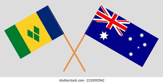 Crossed flags of Saint Vincent and the Grenadines and Australia. Official colors. Correct proportion. Vector illustration
