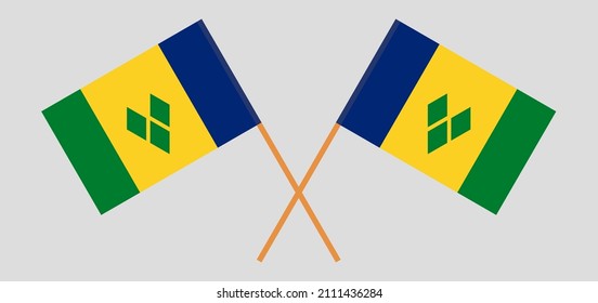 Crossed flags of Saint Vincent and the Grenadines. Official colors. Correct proportion. Vector illustration
