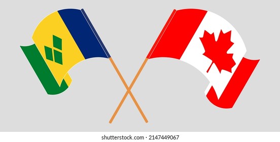 Crossed flags of Saint Vincent and the Grenadines and Canada. Official colors. Correct proportion. Vector illustration
