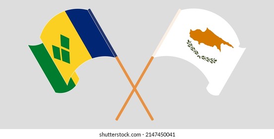 Crossed flags of Saint Vincent and the Grenadines and Cyprus. Official colors. Correct proportion. Vector illustration
