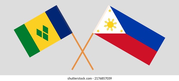 Crossed flags of Saint Vincent and the Grenadines and the Philippines. Official colors. Correct proportion. Vector illustration
