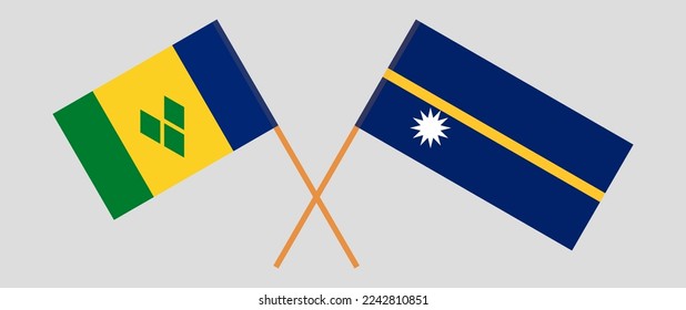 Crossed flags of Saint Vincent and the Grenadines and Nauru. Official colors. Correct proportion. Vector illustration
