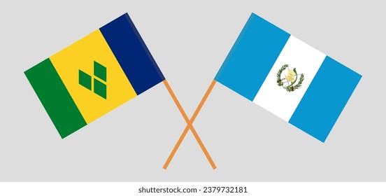 Banderas cruzadas de San Vicente y las Granadinas y Guatemala. Colores oficiales. Proporción correcta. Ilustración del vector
