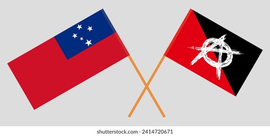 Crossed flags of Samoa and anarchy. Official colors. Correct proportion. Vector illustration
