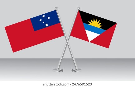 Crossed flags of Samoa and Antigua and Barbuda. Official colors. Correct proportion. Banner design