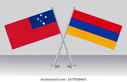 Crossed flags of Samoa and Armenia. Official colors. Correct proportion. Banner design