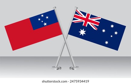 Banderas cruzadas de Samoa y Australia. Colores oficiales. Proporción correcta. diseño de Anuncio