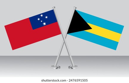 Banderas cruzadas de Samoa y Bahamas. Colores oficiales. Proporción correcta. diseño de Anuncio