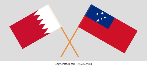 Crossed flags of Samoa and Bahrain. Official colors. Correct proportion. Vector illustration
