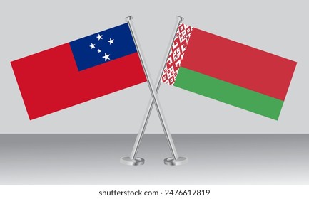 Crossed flags of Samoa and Belarus. Official colors. Correct proportion. Banner design