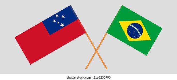 Crossed flags of Samoa and Brazil. Official colors. Correct proportion. Vector illustration
