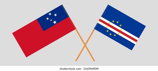 Crossed flags of Samoa and Cape Verde. Official colors. Correct proportion. Vector illustration
