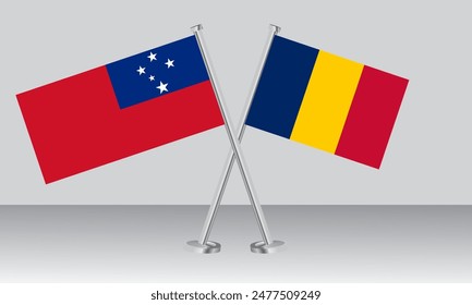 Die gekreuzten Flaggen von Samoa und dem Tschad. Offizielle Farben. Richtiges Verhältnis. Banner-Design
