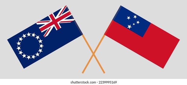 Crossed flags of Samoa and Cook Islands. Official colors. Correct proportion. Vector illustration
