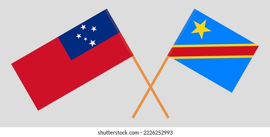 Crossed flags of Samoa and Democratic Republic of the Congo. Official colors. Correct proportion. Vector illustration
