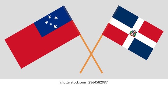 Crossed flags of Samoa and Dominican Republic. Official colors. Correct proportion. Vector illustration
