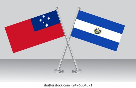 Crossed flags of Samoa and El Salvador. Official colors. Correct proportion. Banner design