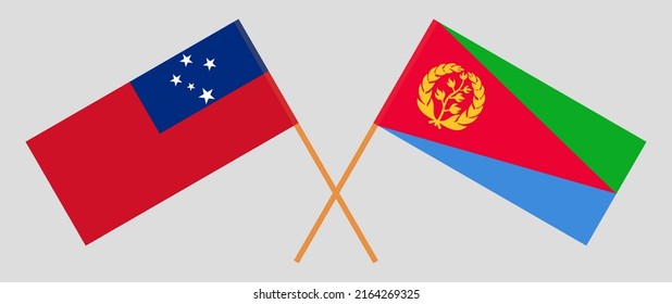 Crossed flags of Samoa and Eritrea. Official colors. Correct proportion. Vector illustration
