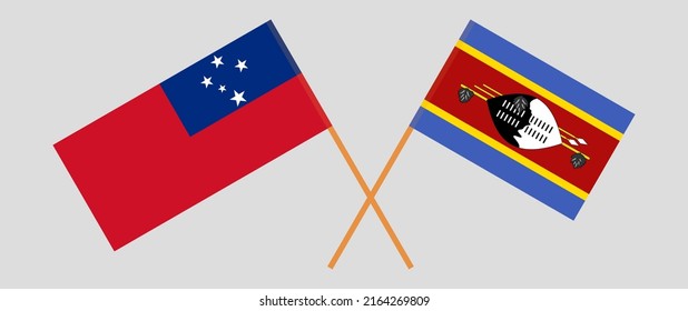 Banderas cruzadas de Samoa y Eswatini. Colores oficiales. Proporción correcta. Ilustración del vector
