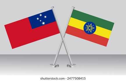 Crossed flags of Samoa and Ethiopia. Official colors. Correct proportion. Banner design