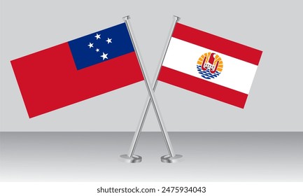 Crossed flags of Samoa and French Polynesia. Official colors. Correct proportion. Banner design